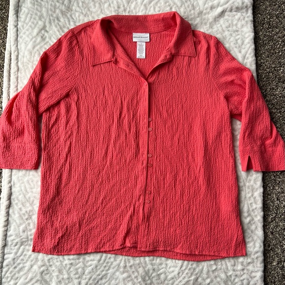 Alfred Dunner Coral Button Down 3/4 Sleeve Blouse Size L - Picture 2 of 7